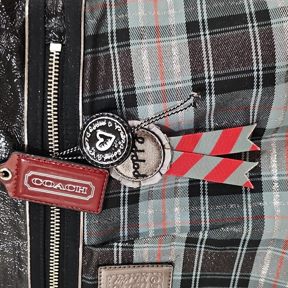 Coach Poppy Plaid Lurex Tartan Black and Gray Women's Tote Bag - Picture 12 of 17